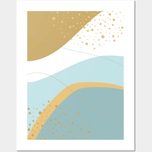 Modern Abstract Organic Shapes in Aqua and Gold Posters and Art